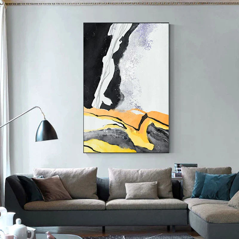 Fargerik Abstrakt Gul Grå Veggkunst Kvalitets lerrettrykk Bilder For Moderne Leilighet Stue Spisestue Moderne Hjem Dekor | Skanto