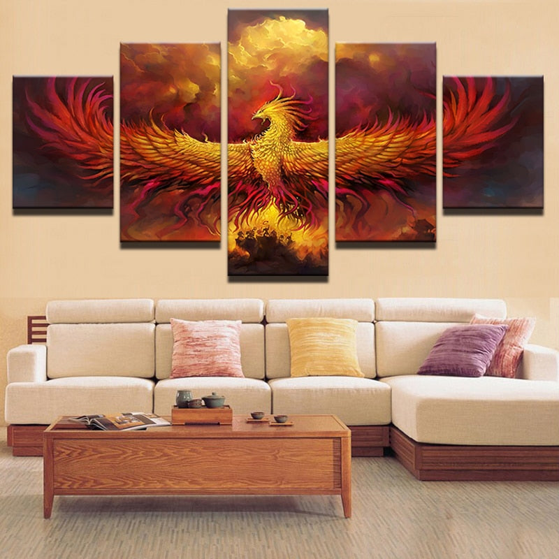 5 Piece Phoenix Canvas Wall Art Painting | Skanto