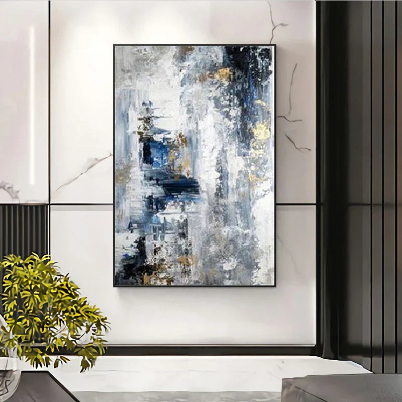 Blå Grå Moderne Abstrakt Veggkunst Fine Art Lerretstrykk Plakater Bilder For Stue Hjemmekontor Kunst Dekor | Skanto