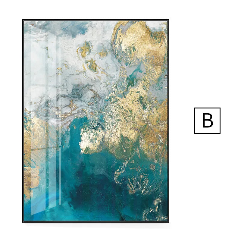 Abstrakt Aqua Blå Grønn Jade Gylden Flytende Marmor Trykk Veggkunst Fine Art Lerret Utskrifter Bilder For Luksus Stue Kunst Dekor | Skanto