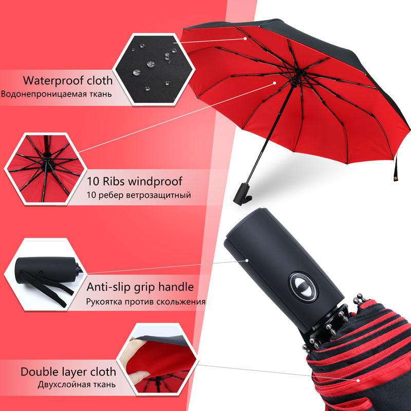 StormShield Automatik-Regenschirm – Windfester Regenschirm mit umgekehrtem Schließmechanismus