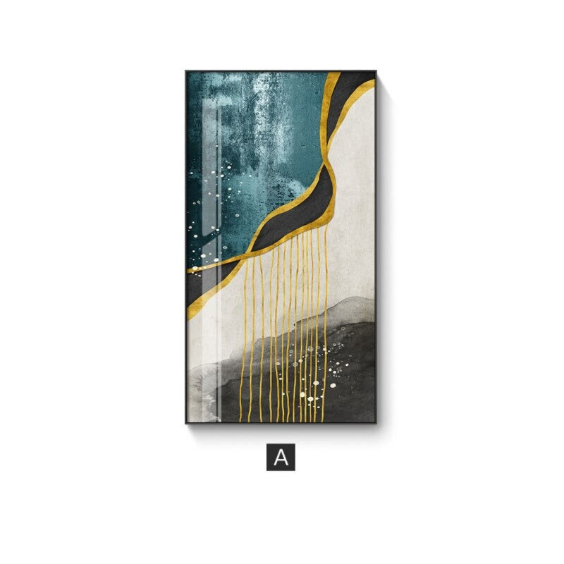 Abstrakt Gylden Regn Vertikalt Format Veggkunst Fine Art Lerretstrykk Bilder For Inngangshall Resepsjon Stue Kunst Dekor | Skanto