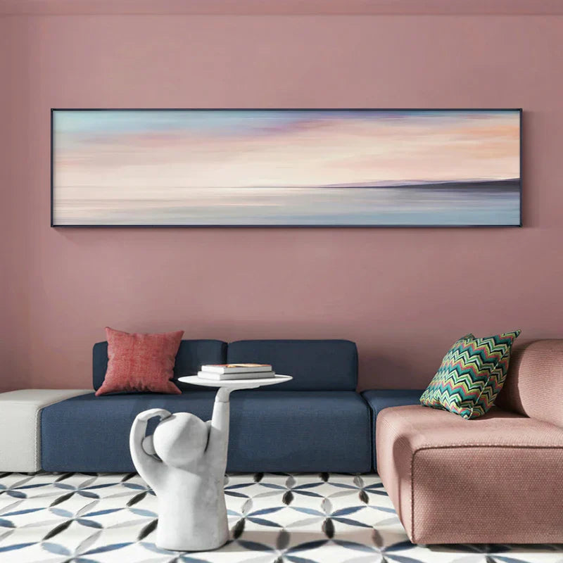 Pastellblå Rosa Lilla Abstrakt Landskap Veggkunst Fine Art Lerretstrykk Bredformatbilde Til Soverommet Over Sengen Eller Over Sofaen | Skanto