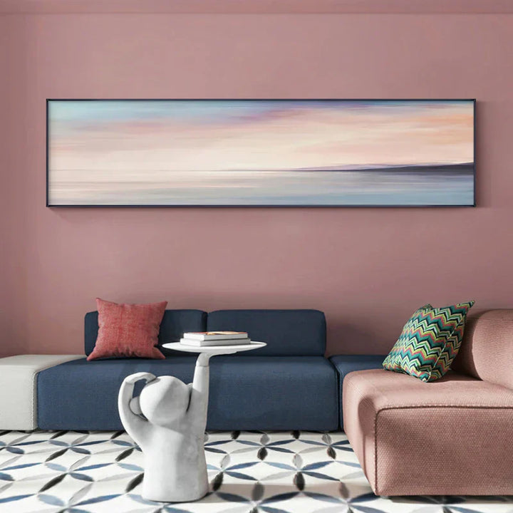 Pastellblå Rosa Lilla Abstrakt Landskap Veggkunst Fine Art Lerretstrykk Bredformatbilde Til Soverommet Over Sengen Eller Over Sofaen | Skanto