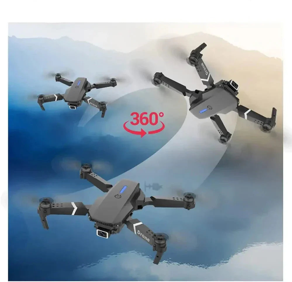 Skanto- E88 Pro Drone 4k HD Dobbel Kamera RC VR 3D Lang Batterilevetid Flygebane FPV Mini Drone