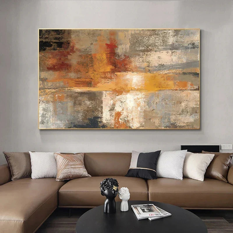 Stort Format Abstrakt Veggkunst Fine Art Lerretsutskrifter Beige Grå Oransje Nøytral Farge Moderne Veggdekor Bilde For Moderne Stueinnredning | Skanto