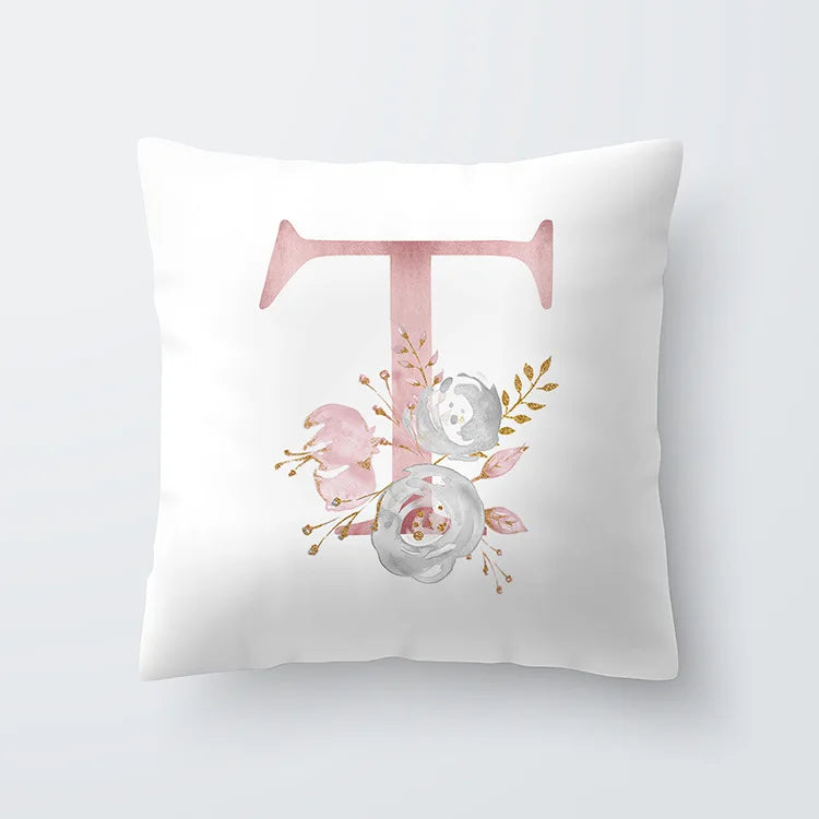 Rosa Gylden Blomsterbokstav Putevar 45x45cm Putevar For Stue Sofa Kastepute Polyester Bomull Firkantede Putekover | Skanto