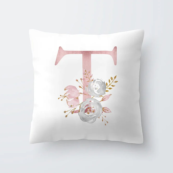 Rosa Gylden Blomsterbokstav Putevar 45x45cm Putevar For Stue Sofa Kastepute Polyester Bomull Firkantede Putekover | Skanto