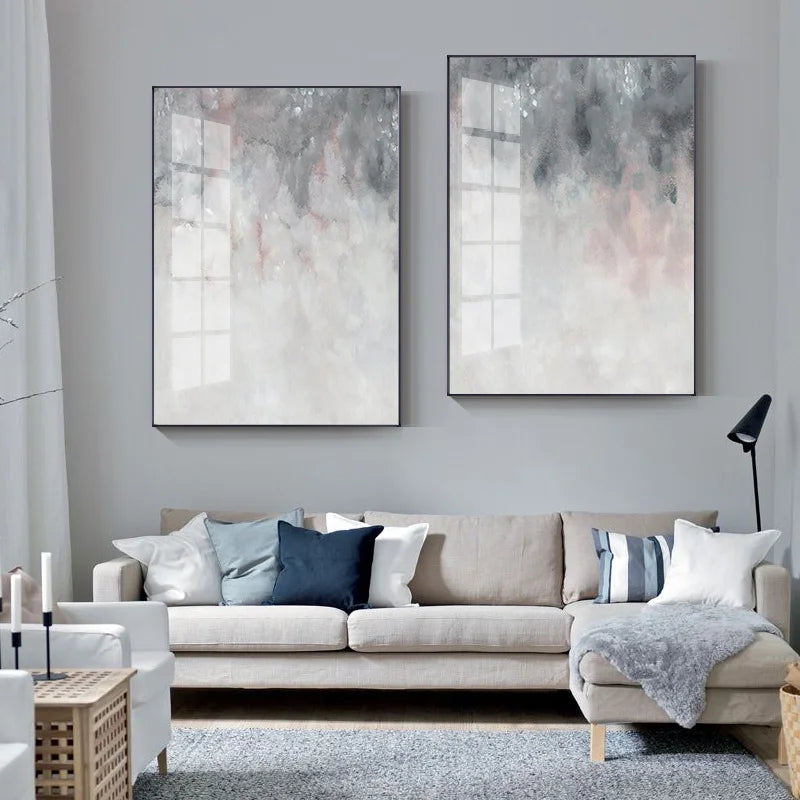 Abstrakte nyanser av rosa grå minimalistisk veggkunst fine art lerret utskrifter bilder for moderne leilighet stue kunstdekor | Skanto