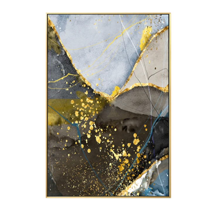 Abstrakt blå gul grå marmor trykk veggkunst fine art lerret trykk bilder for moderne leilighet stue hjemmekontor kunst dekor | Skanto