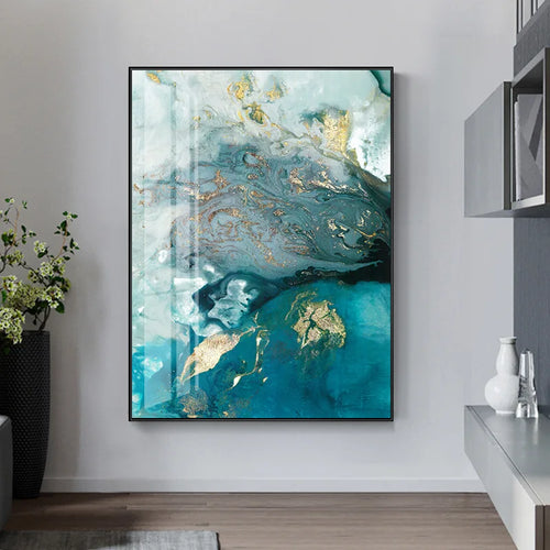 Abstrakt Aqua Blå Grønn Jade Gylden Flytende Marmor Trykk Veggkunst Fine Art Lerret Utskrifter Bilder For Luksus Stue Kunst Dekor | Skanto