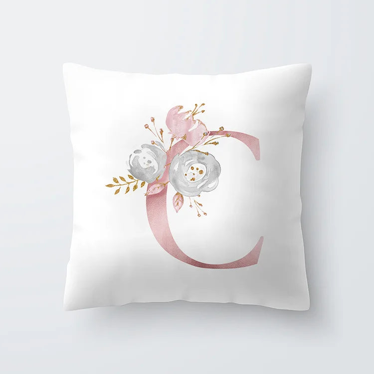 Rosa Gylden Blomsterbokstav Putevar 45x45cm Putevar For Stue Sofa Kastepute Polyester Bomull Firkantede Putekover | Skanto