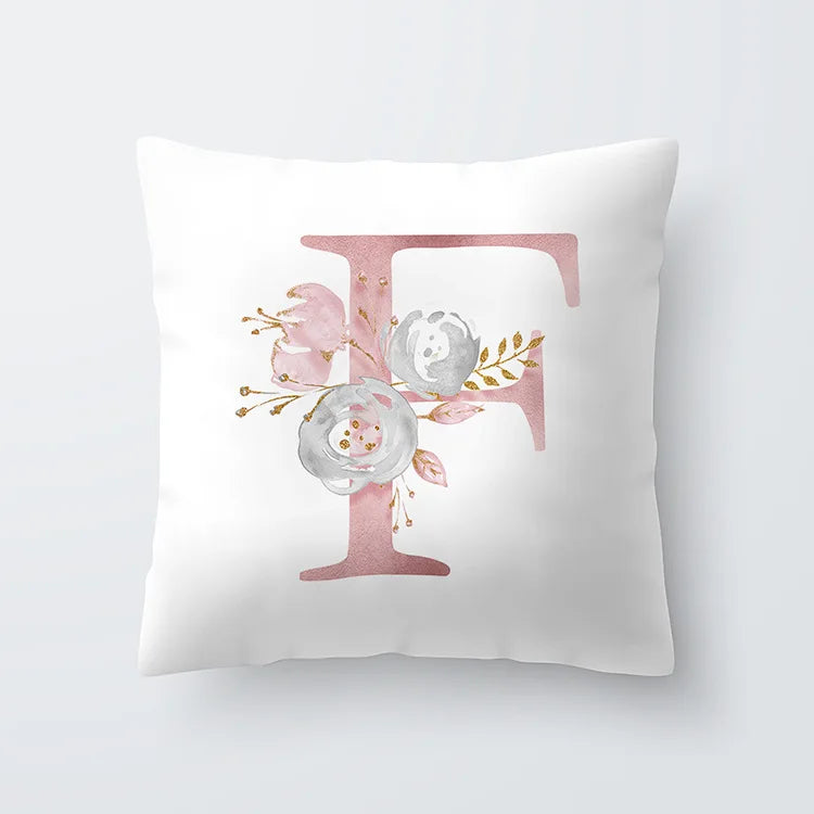 Rosa Gylden Blomsterbokstav Putevar 45x45cm Putevar For Stue Sofa Kastepute Polyester Bomull Firkantede Putekover | Skanto
