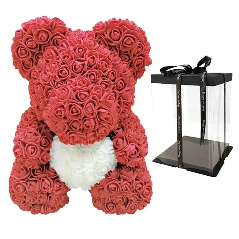 Rosen-Teddybär mit handgefertigten Schaumstoffrosen – 40 cm