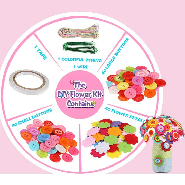 Knapper & Følt Blomsterbukett Håndverkssett - DIY Vase Kunstprosjekt for Barn, Kreativ Aktivitetsgave for Gutter & Jenter