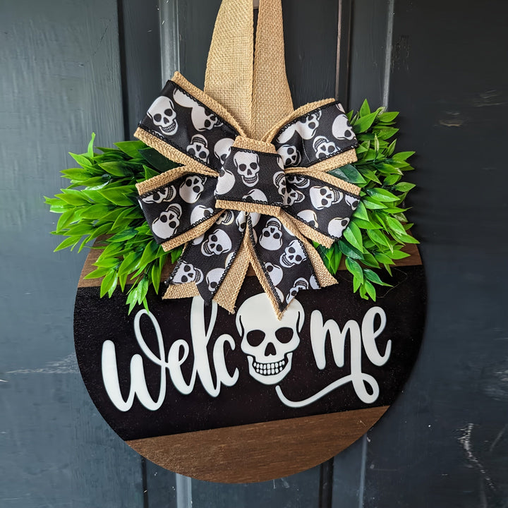 Skanto | Spooky Skull Krans – Rustikk Halloween Frontdør Velkomstskilt