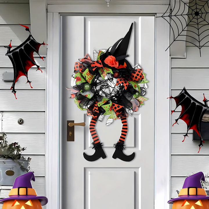 Skanto | Halloween heks mesh krans – Fantasifull ytterdør krans for spooky sesong dekor
