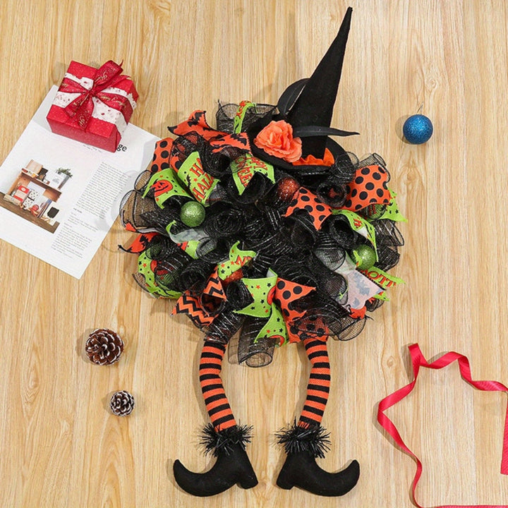 Skanto | Halloween heks mesh krans – Fantasifull ytterdør krans for spooky sesong dekor