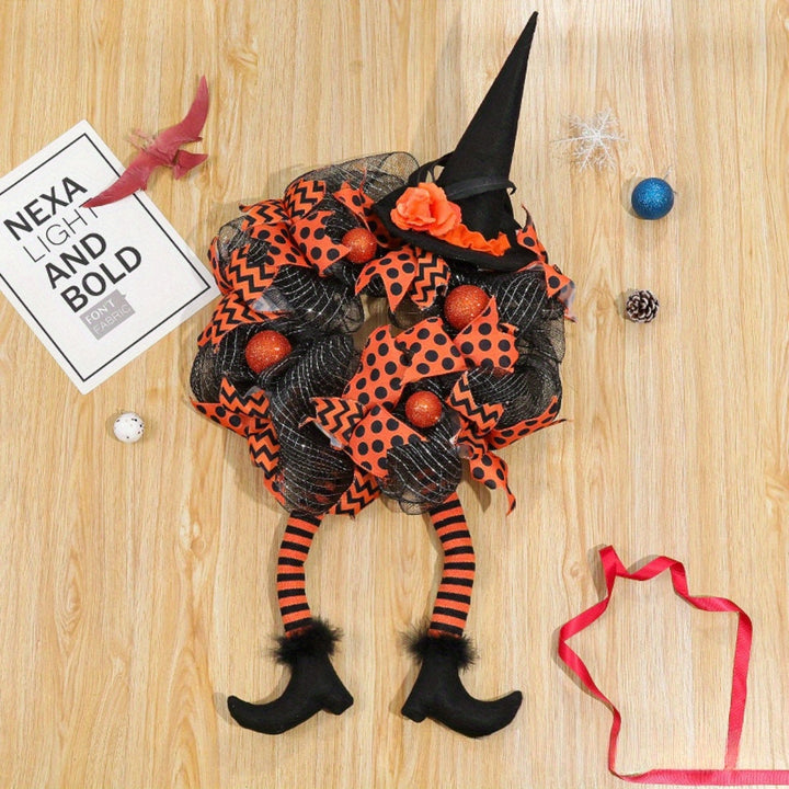 Skanto | Halloween heks mesh krans – Fantasifull ytterdør krans for spooky sesong dekor