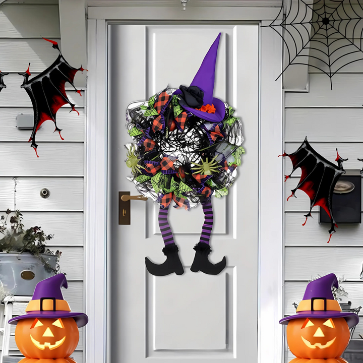 Skanto | Halloween heks mesh krans – Fantasifull ytterdør krans for spooky sesong dekor