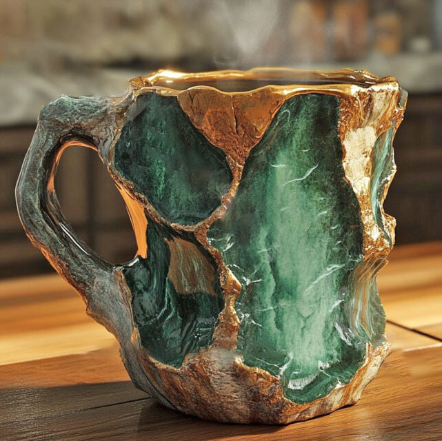 Skanto | Håndlaget Mineral Krystallkrus – Isolert, Mikrobølgeovnssikker, 350-450 ml, Unik Design