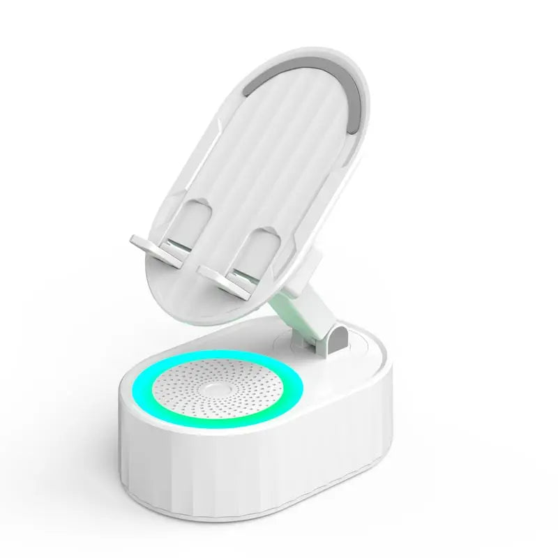 Mobiltelefonstativ med induksjonshøyttaler og powerbank