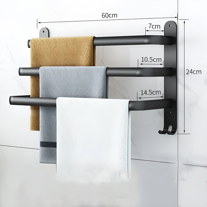 Skanto | HangEase 3-lags veggmontert håndkleholder – Aluminiums plassbesparende design