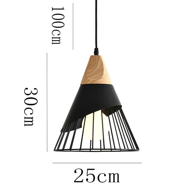 Vintage pendellampe med kabel – Industriell hengelampe laget av metall og tre | Skanto