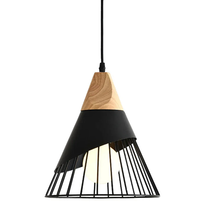 Vintage pendellampe med kabel – Industriell hengelampe laget av metall og tre | Skanto
