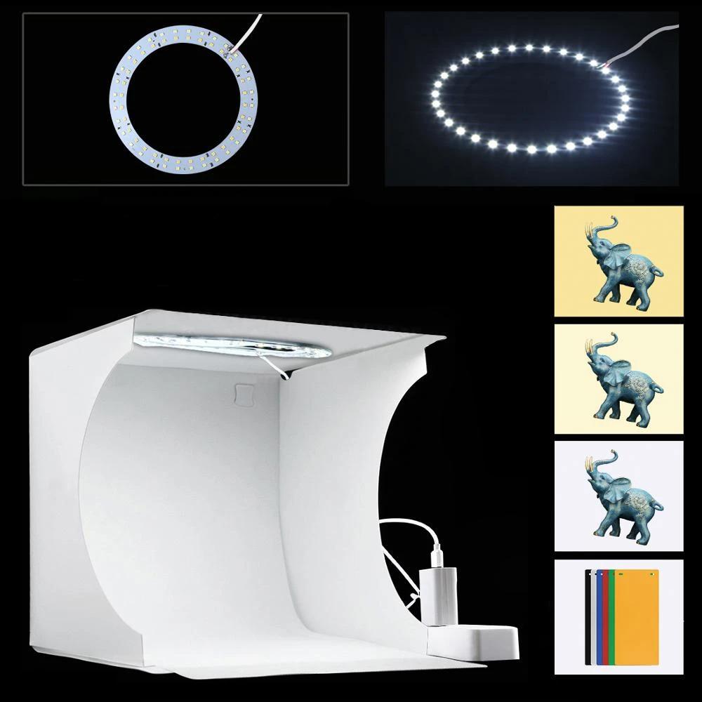 Mini-Fotostudio "LumiCube" med LED-belysning og 6 Hintergründen