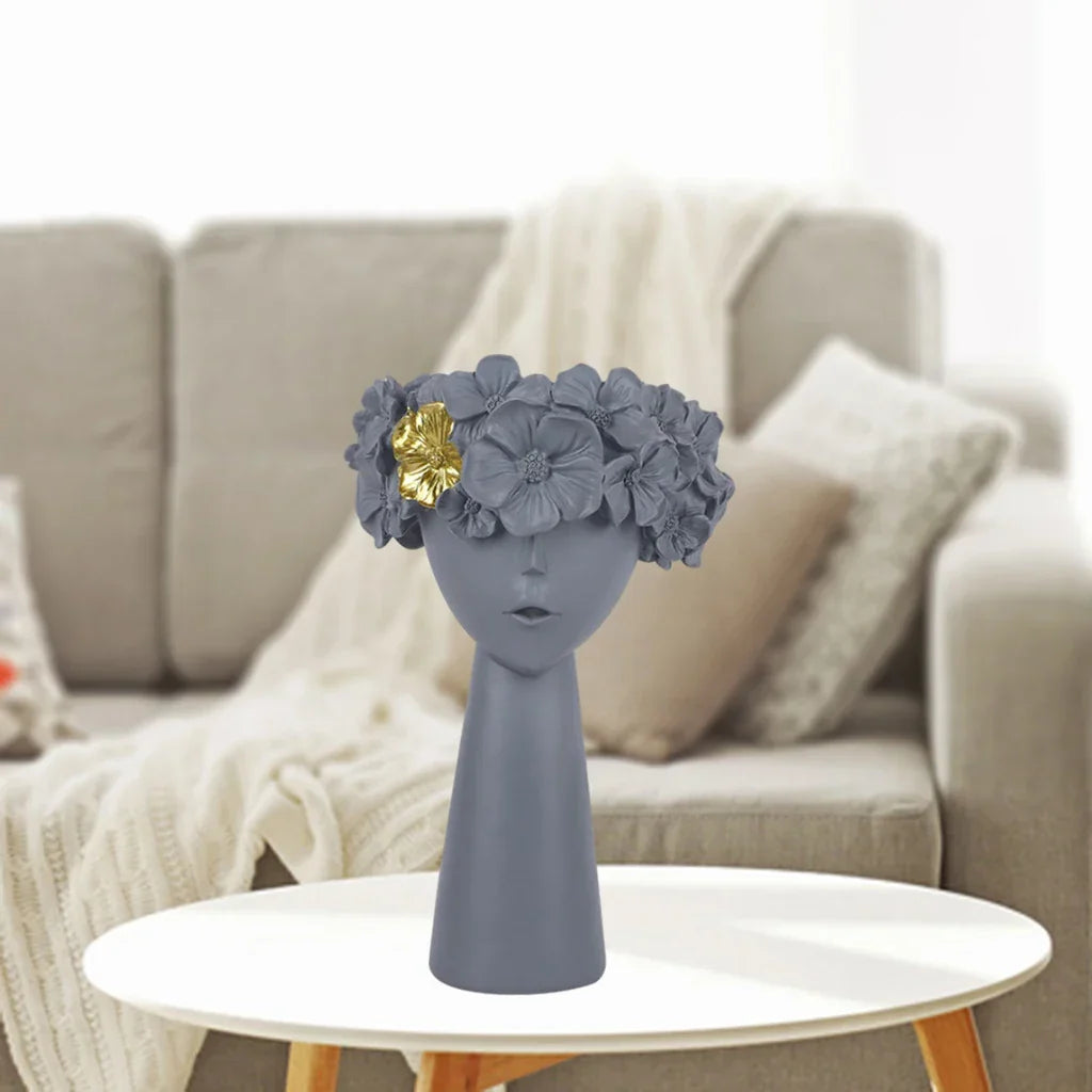 Skanto | Nordisk Jente Hode Blomst Harpiks Vase Statue Blomst Blomster Vaser for Kontor Skrivbord Tørkede Blomster Ornamenter Dekor Beholder