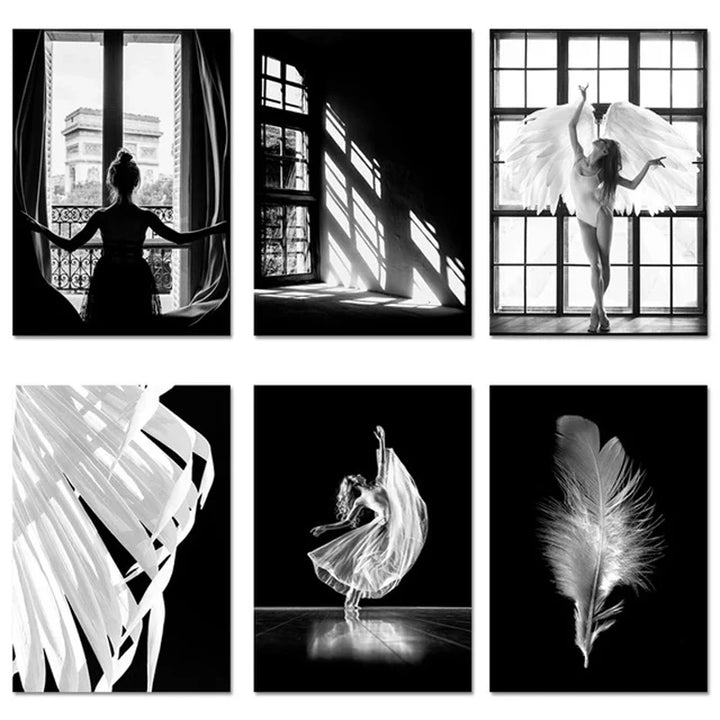 Pink Angel Wings Ballettdanser Veggkunst Fin Kunst Lerrettrykk Svart Hvit Motebilder For Stue Soverom Salong Kunst Dekor | Skanto