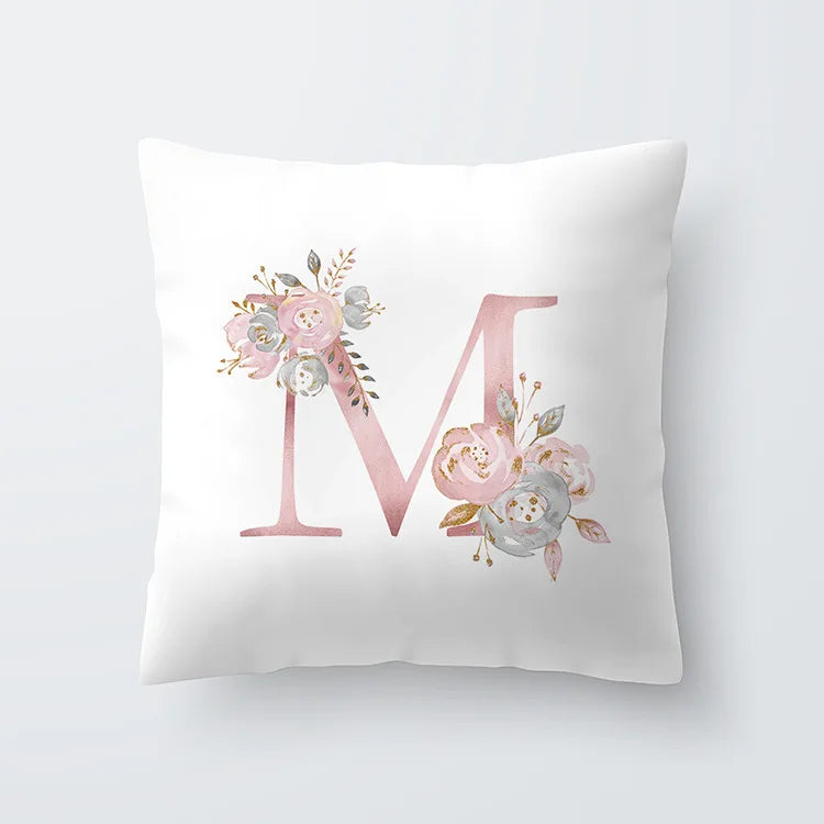 Rosa Gylden Blomsterbokstav Putevar 45x45cm Putevar For Stue Sofa Kastepute Polyester Bomull Firkantede Putekover | Skanto