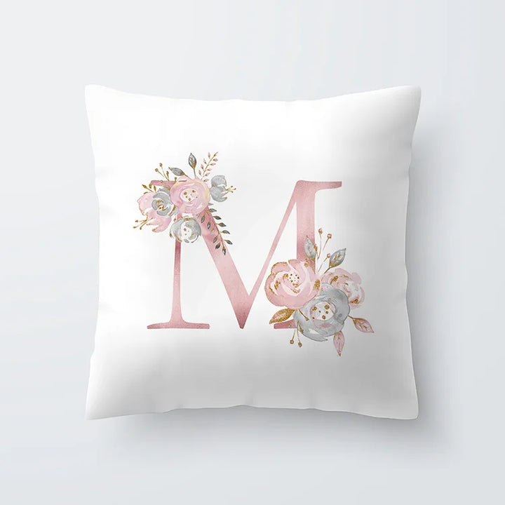Rosa Gylden Blomsterbokstav Putevar 45x45cm Putevar For Stue Sofa Kastepute Polyester Bomull Firkantede Putekover | Skanto