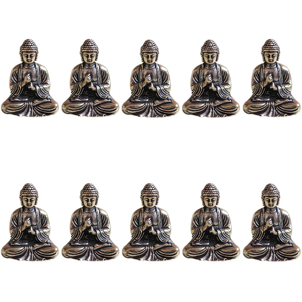 Skanto | 10 deler mini messing sitte Buddha statue figur for reise buddhisme tilbedelse hjem kontor skrivebordsdekorasjon