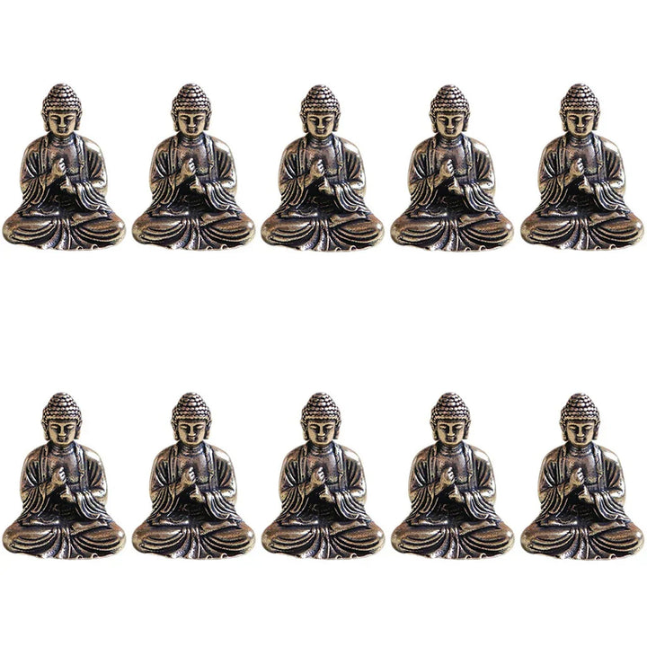 Skanto | 10 deler mini messing sitte Buddha statue figur for reise buddhisme tilbedelse hjem kontor skrivebordsdekorasjon