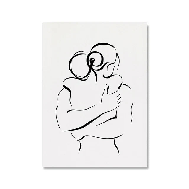 Romantiske elskere minimalistisk figurkunst linjekunst veggkunst fin kunst lerretsutskrifter bilder for soverom stue hjemme kontor dekor | Skanto