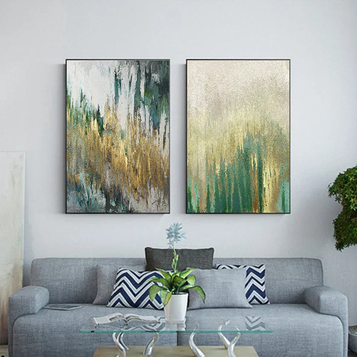 Grønn Beige Gylden Abstrakt Veggkunst Fine Art Lerretsutskrifter Bilder For Moderne Leilighet Stue Spisestue Kunst Dekor | Skanto