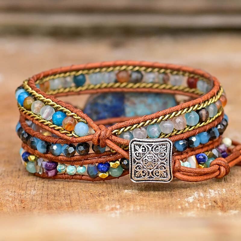Elegant Turkis Hamsa Wrap Armbånd - Soraya i Blå Skanto