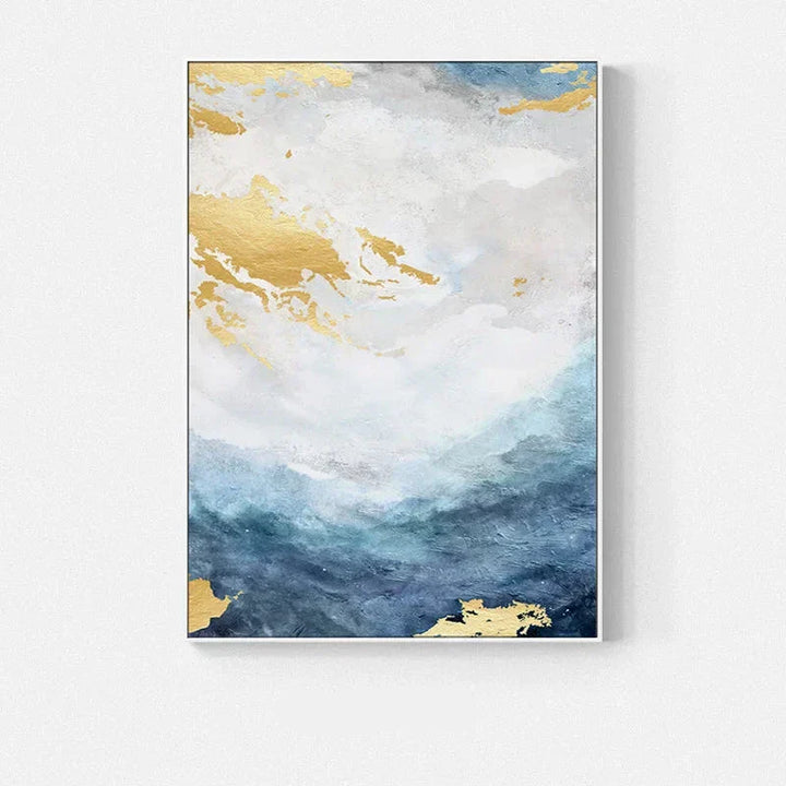 Blå Gull Havspray Kystabstrakt Veggkunst Fin Kunst Lerretstrykk Marmor Bilder For Stue Spisestue Kunst For Moderne Interiører | Skanto