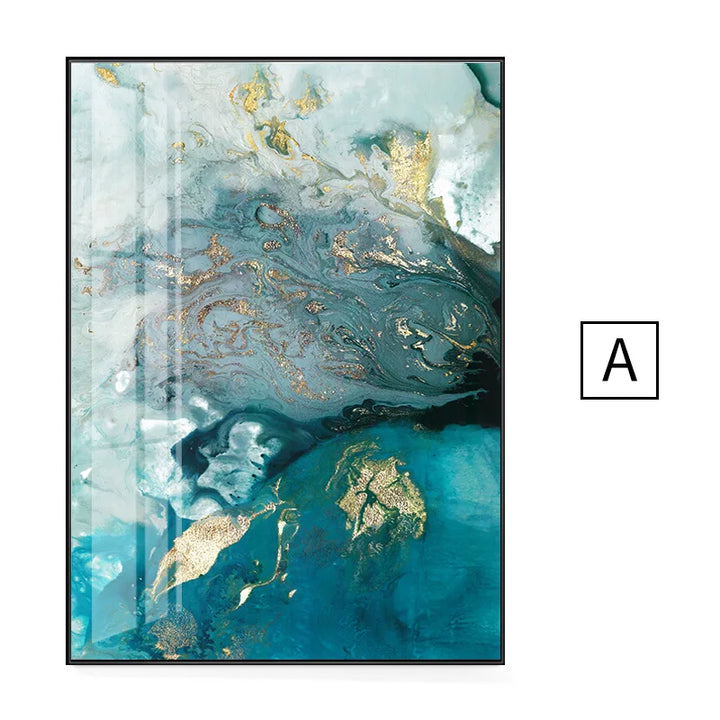 Abstrakt Aqua Blå Grønn Jade Gylden Flytende Marmor Trykk Veggkunst Fine Art Lerret Utskrifter Bilder For Luksus Stue Kunst Dekor | Skanto