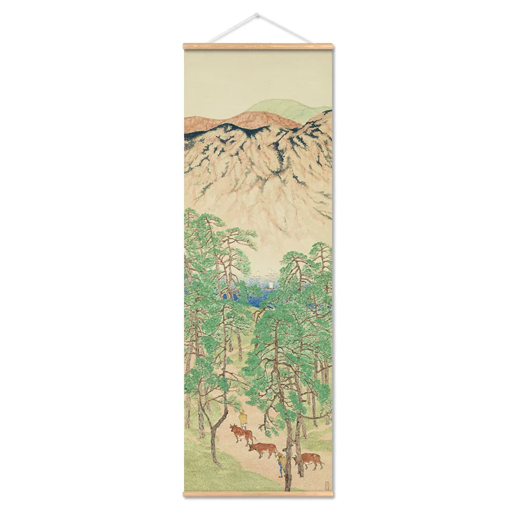 Japansk Ou-Mi Ukiyoe Rulleskriftsutskrift Poster Landskap Veggkunst Bilder Stue Vintage Maleri Bondegård Innredning