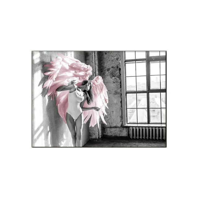 Pink Angel Wings Ballettdanser Veggkunst Fin Kunst Lerrettrykk Svart Hvit Motebilder For Stue Soverom Salong Kunst Dekor | Skanto