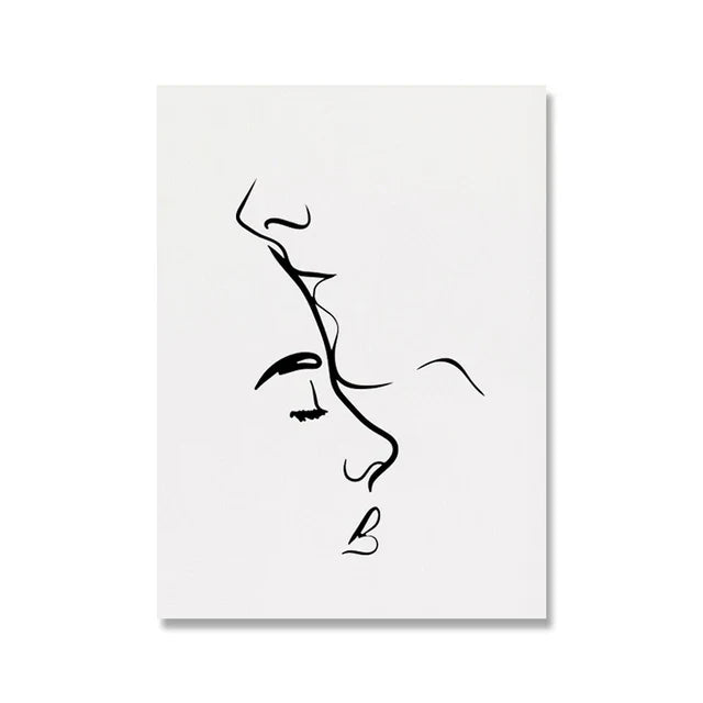 Romantiske elskere minimalistisk figurkunst linjekunst veggkunst fin kunst lerretsutskrifter bilder for soverom stue hjemme kontor dekor | Skanto