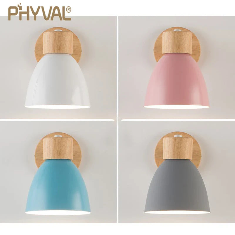 Skanto | LumoNord Macaron Vegglampe | Tre & Metall | 90° Svingbart Lyskildehode | Skandinavisk Design | E27 Sokkel (uten pære)