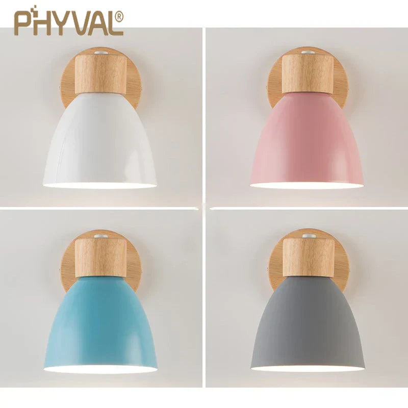 Skanto | LumoNord Makaron Vegglampe | Tre & Metall | 90° svingbar lampehode | Skandinavisk design | E27-sokkel (uten lyspære)