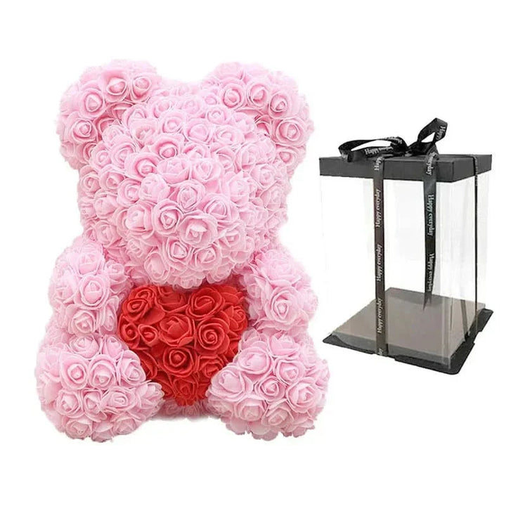 Rosen-Teddybär mit handgefertigten Schaumstoffrosen – 40 cm