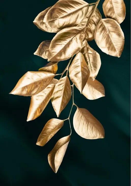 Sett med 3 deler Gyldent blad veggkunst Minimalistisk nordisk tropisk planter Fin kunst lerret trykk bilder for stue spisestue kunst dekor | Skanto