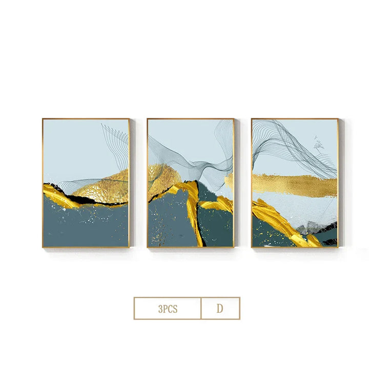 Blå Gylden Minimalistisk Veggkunst Fin Kunst Lærredstrykk Skandinaviske Abstrakte Bilder For Moderne Leilighet Stue Hjemmekontor Dekor | Skanto