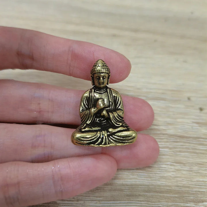 Skanto | 10 deler mini messing sitte Buddha statue figur for reise buddhisme tilbedelse hjem kontor skrivebordsdekorasjon
